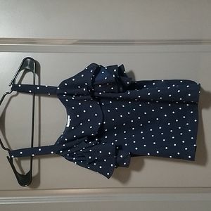 J.Crew Off the Shoulder Navy Blue and White Polka Dot Top with Straps